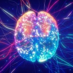 Digital illustration highlighting the brain's electrical currents and neural pathways during neuroplasticity and cognitive adaptation.